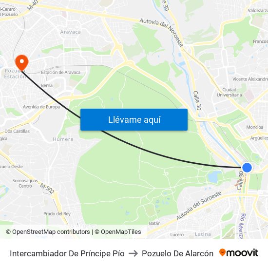 Intercambiador De Príncipe Pío to Pozuelo De Alarcón map