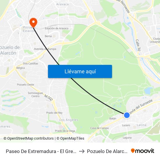 Paseo De Extremadura - El Greco to Pozuelo De Alarcón map