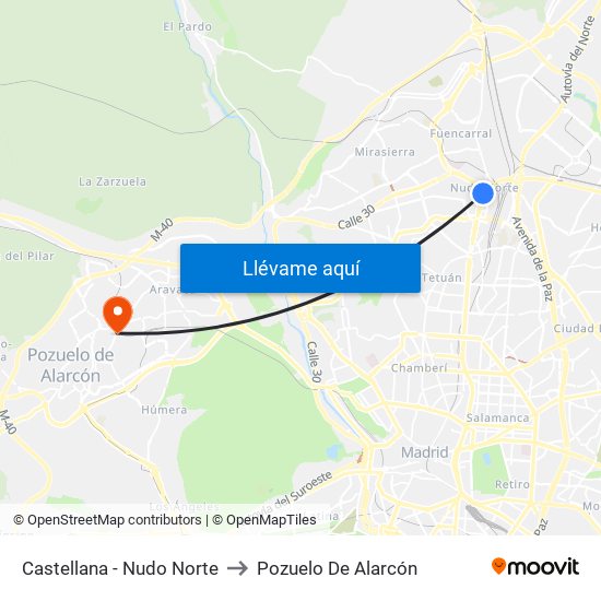 Castellana - Nudo Norte to Pozuelo De Alarcón map