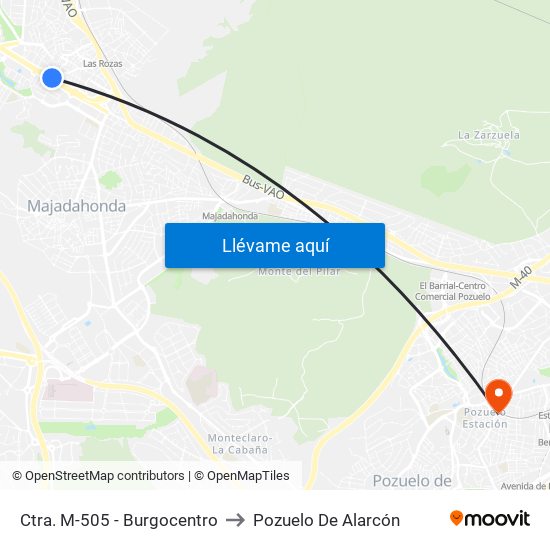 Ctra. M-505 - Burgocentro to Pozuelo De Alarcón map