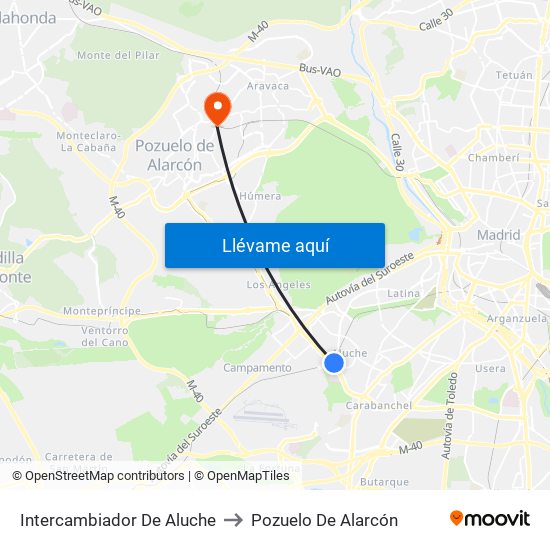 Intercambiador De Aluche to Pozuelo De Alarcón map