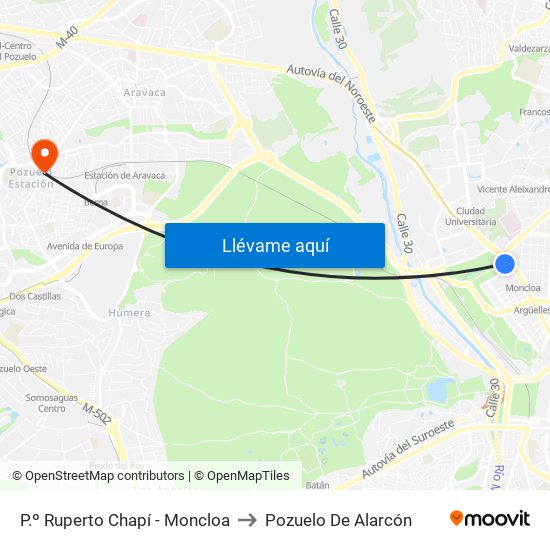 P.º Ruperto Chapí - Moncloa to Pozuelo De Alarcón map