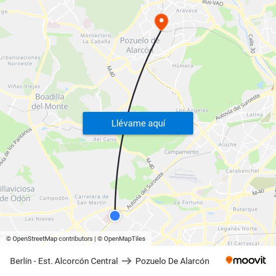 Berlín - Est. Alcorcón Central to Pozuelo De Alarcón map