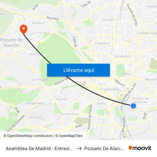 Asamblea De Madrid - Entrevías to Pozuelo De Alarcón map