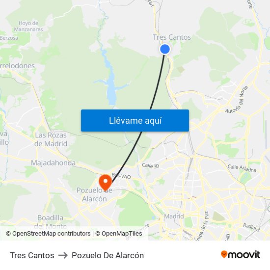 Tres Cantos to Pozuelo De Alarcón map