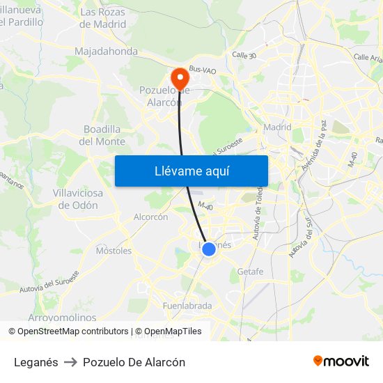Leganés to Pozuelo De Alarcón map