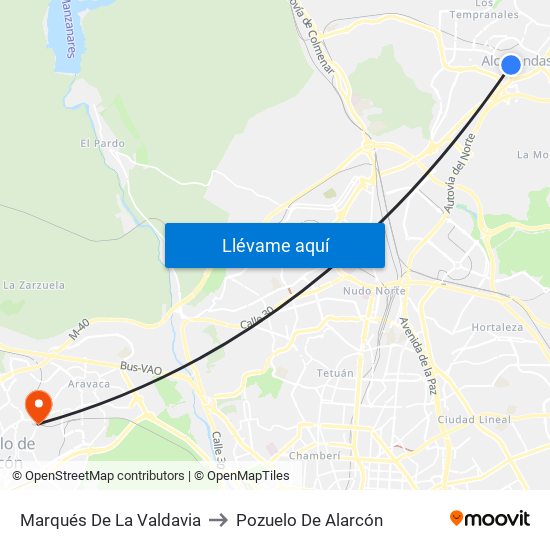 Marqués De La Valdavia to Pozuelo De Alarcón map