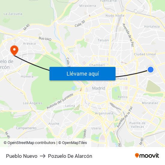 Pueblo Nuevo to Pozuelo De Alarcón map