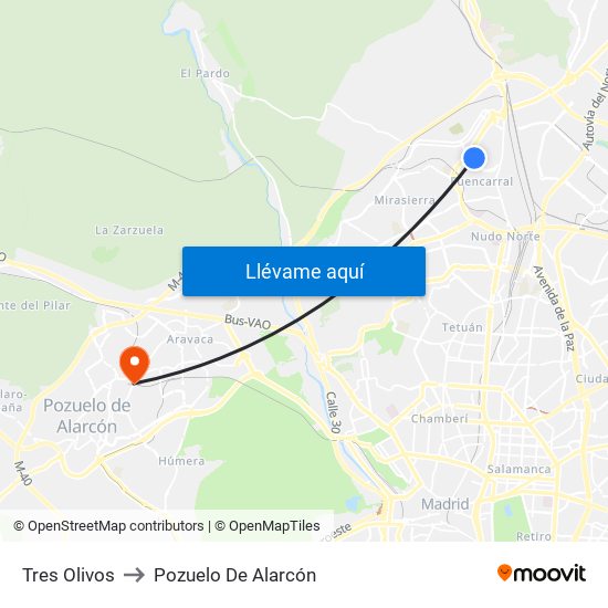 Tres Olivos to Pozuelo De Alarcón map