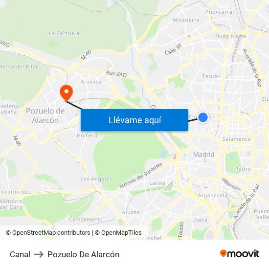 Canal to Pozuelo De Alarcón map