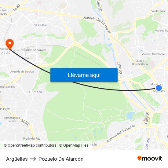 Argüelles to Pozuelo De Alarcón map