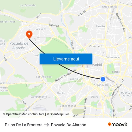 Palos De La Frontera to Pozuelo De Alarcón map
