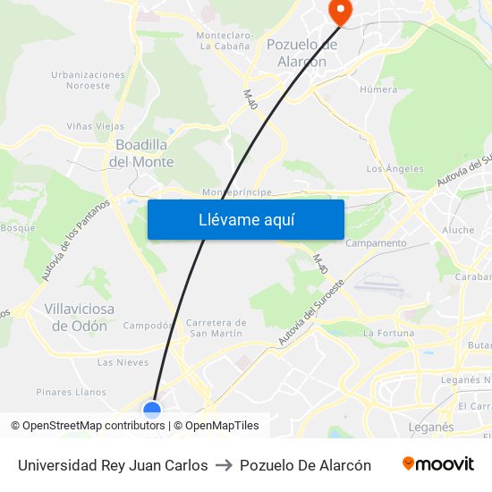 Universidad Rey Juan Carlos to Pozuelo De Alarcón map