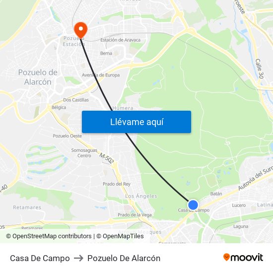 Casa De Campo to Pozuelo De Alarcón map