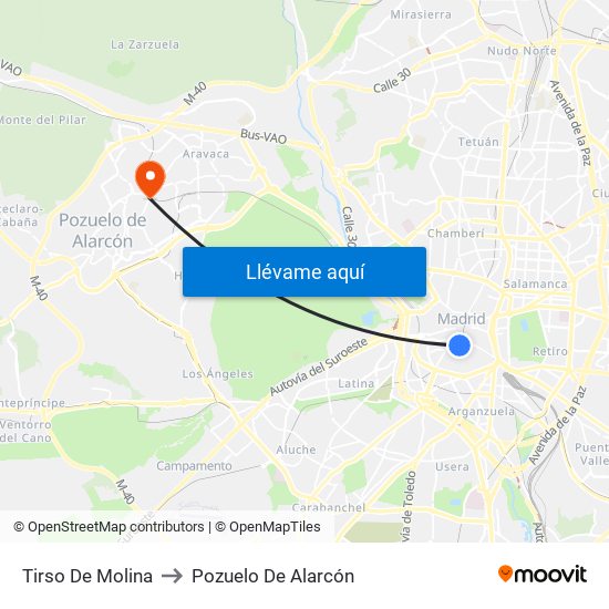 Tirso De Molina to Pozuelo De Alarcón map