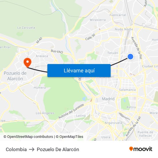 Colombia to Pozuelo De Alarcón map