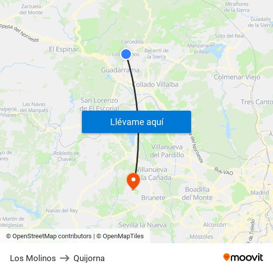 Los Molinos to Quijorna map
