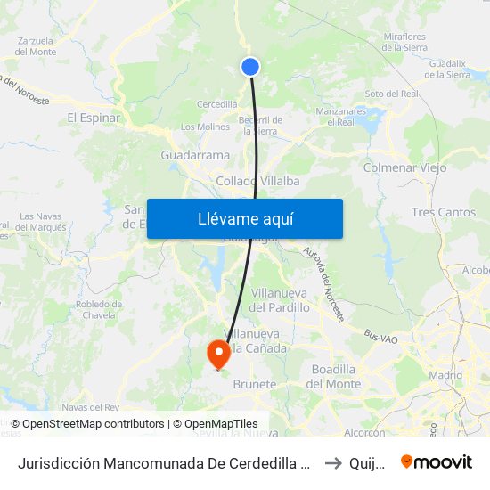 Jurisdicción Mancomunada De Cerdedilla Y Navacerrada to Quijorna map