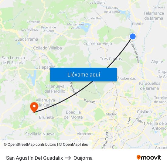 San Agustín Del Guadalix to Quijorna map
