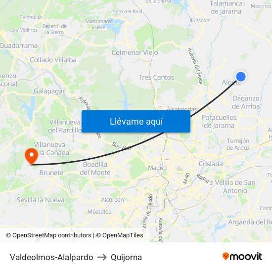 Valdeolmos-Alalpardo to Quijorna map
