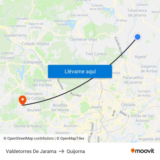 Valdetorres De Jarama to Quijorna map