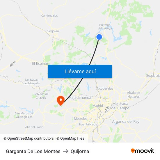 Garganta De Los Montes to Quijorna map