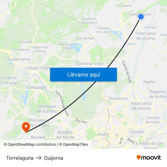 Torrelaguna to Quijorna map