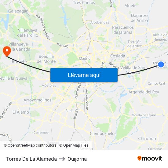 Torres De La Alameda to Quijorna map