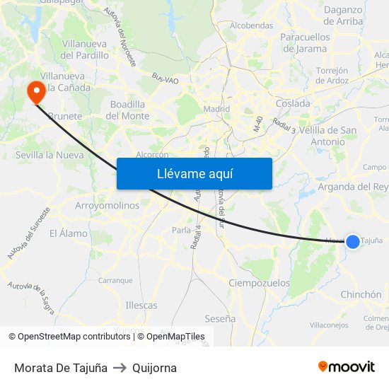 Morata De Tajuña to Quijorna map