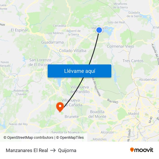 Manzanares El Real to Quijorna map