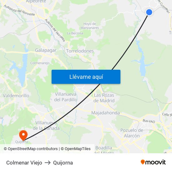 Colmenar Viejo to Quijorna map