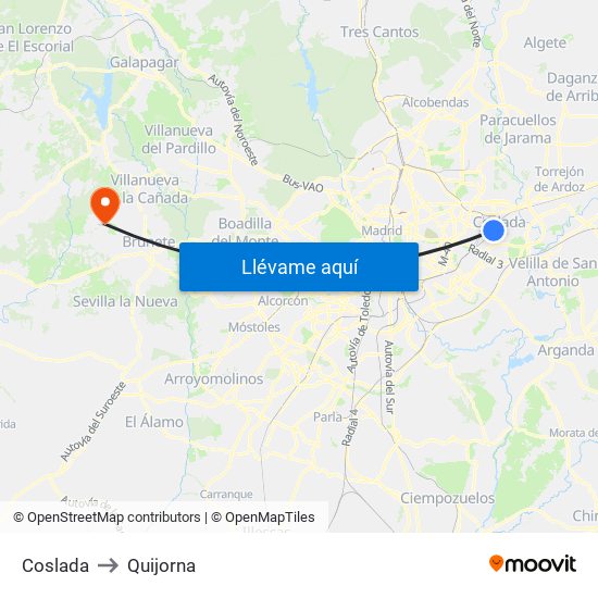 Coslada to Quijorna map