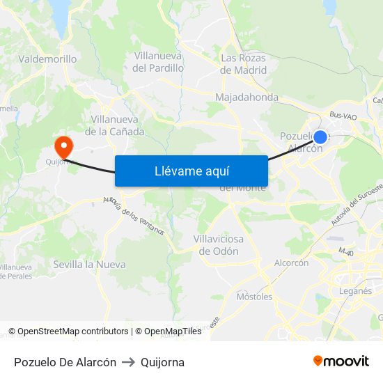 Pozuelo De Alarcón to Quijorna map