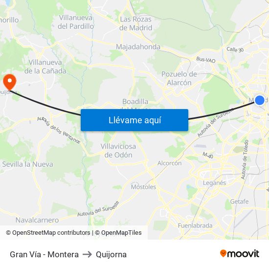 Gran Vía - Montera to Quijorna map