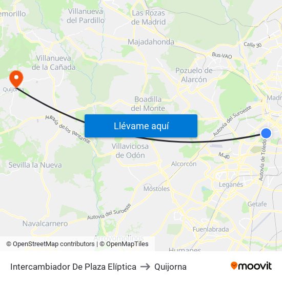 Intercambiador De Plaza Elíptica to Quijorna map