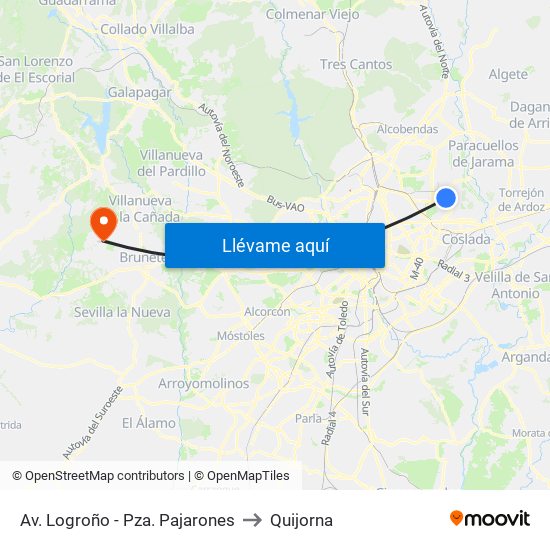 Av. Logroño - Pza. Pajarones to Quijorna map