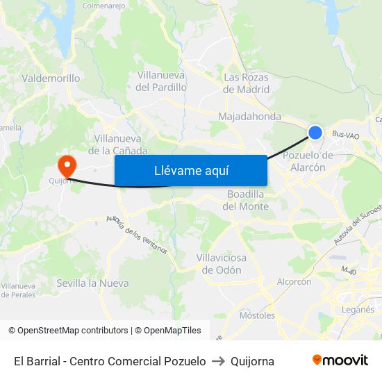 El Barrial - Centro Comercial Pozuelo to Quijorna map
