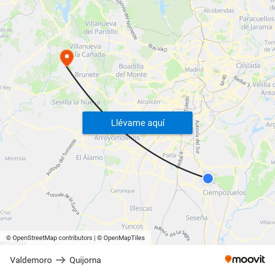 Valdemoro to Quijorna map