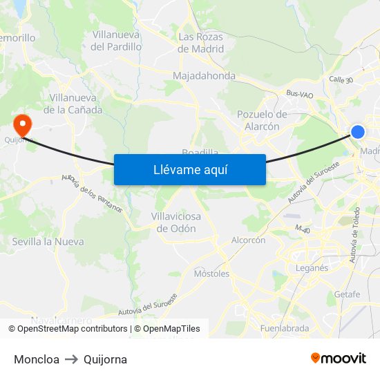 Moncloa to Quijorna map