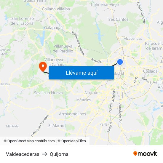 Valdeacederas to Quijorna map