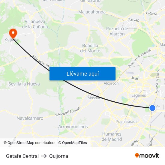 Getafe Central to Quijorna map