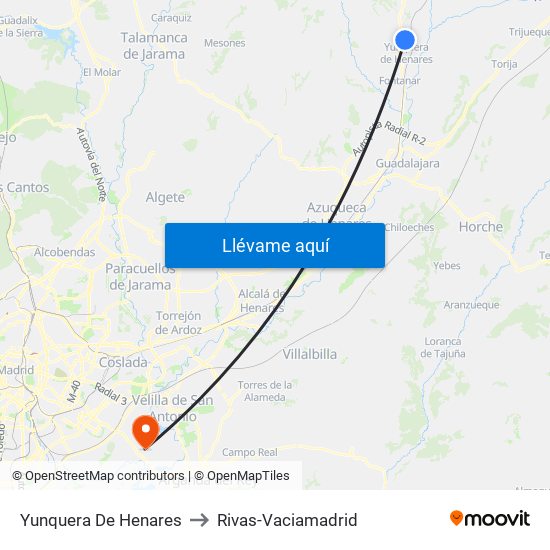 Yunquera De Henares to Rivas-Vaciamadrid map