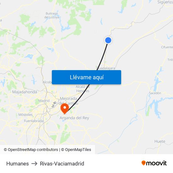 Humanes to Rivas-Vaciamadrid map