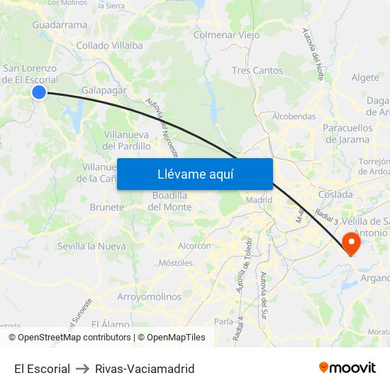 El Escorial to Rivas-Vaciamadrid map