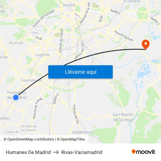 Humanes De Madrid to Rivas-Vaciamadrid map