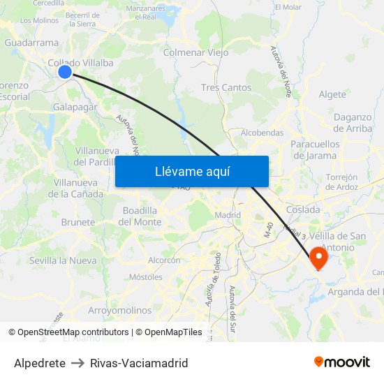 Alpedrete to Rivas-Vaciamadrid map