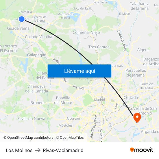 Los Molinos to Rivas-Vaciamadrid map