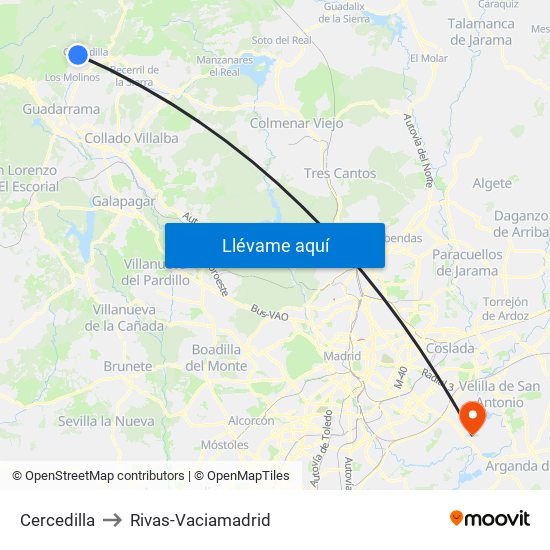 Cercedilla to Rivas-Vaciamadrid map