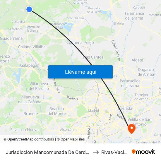 Jurisdicción Mancomunada De Cerdedilla Y Navacerrada to Rivas-Vaciamadrid map