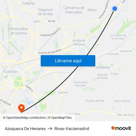 Azuqueca De Henares to Rivas-Vaciamadrid map